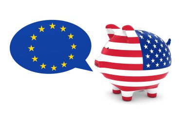 Ab Bayrağı Konuşma Bubble 3d İllüstrasyon ile ABD Bayrağı Piggy Bankası