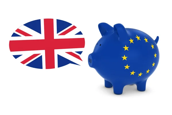 Bandera de la UE Piggy Bank con UK Speech Bubble 3D Illustration —  Fotos de Stock