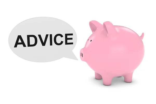 Οικονομικές συμβουλές έννοια - Κουμπαράς με ομιλία φούσκα 3d απεικόνιση — Φωτογραφία Αρχείου