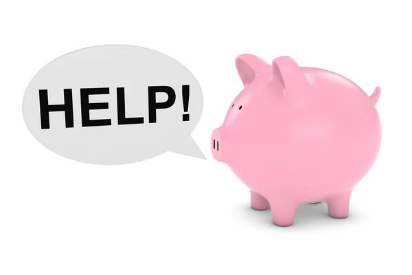 Conceito de Crise Financeira - Piggy Bank com AJUDA Speech Bubble 3D Ilustração — Fotografia de Stock