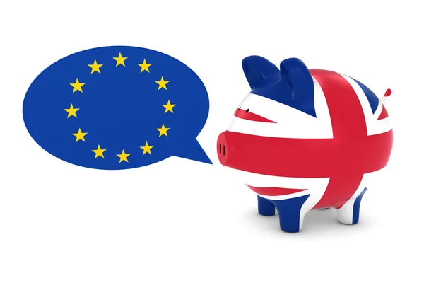 Bandera del Reino Unido Piggy Bank con la ilustración 3D de la burbuja del discurso de la UE —  Fotos de Stock