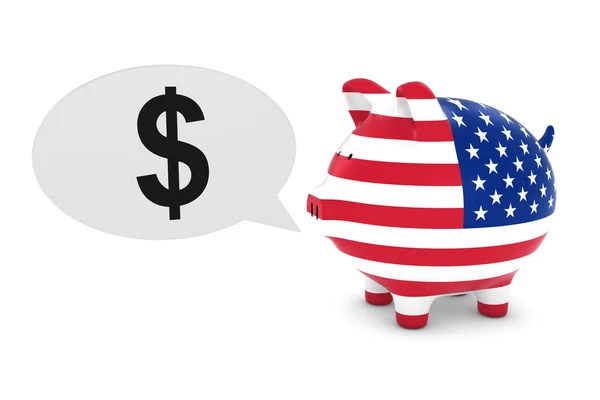 US-Flagge Sparschwein mit Dollarzeichen Sprechblase 3D-Illustration — Stockfoto