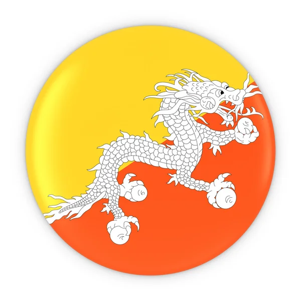 Pulsante bandiera bhutanese - Bandiera del Bhutan Badge 3D Illustrazione — Foto Stock