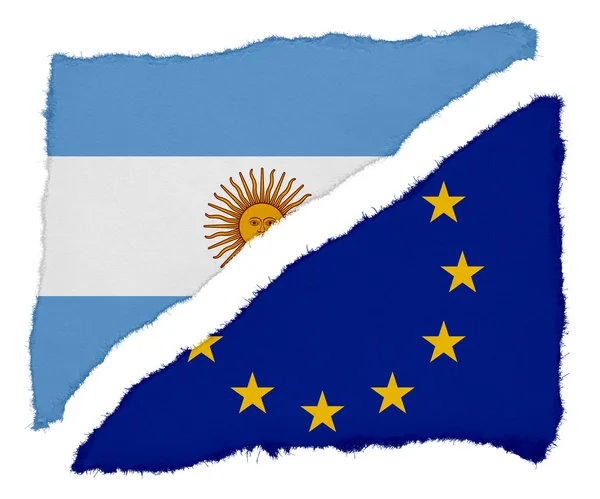 Argentin és Eu-zászló szakadt papír maradékot elszigetelt fehér Background — Stock Fotó