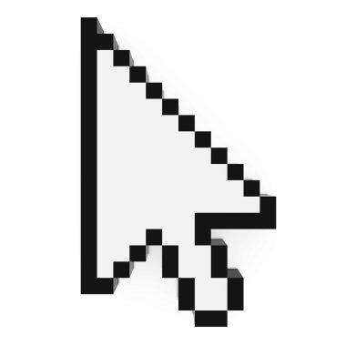 Ok imleci Pixelated siyah ve beyaz bilgisayar işaretçi 3d çizim