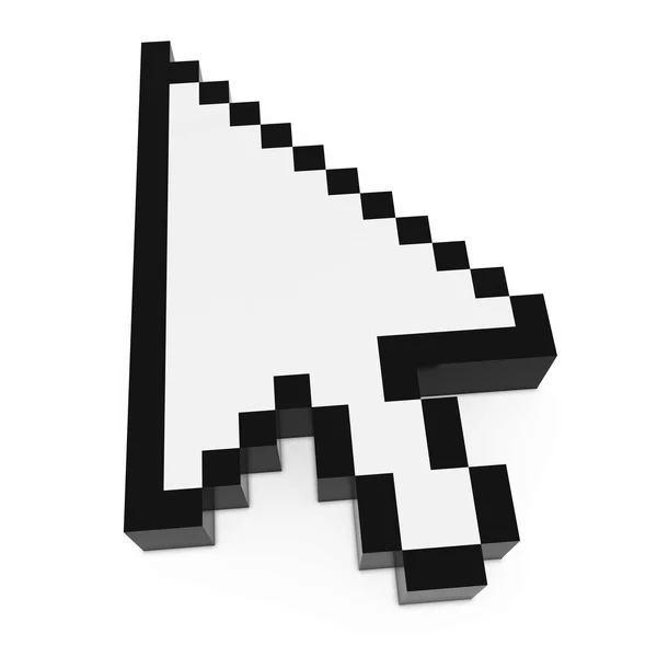 Cursor de flecha Pixelado Blanco y Negro Puntero de computadora Ilustración 3D — Foto de Stock