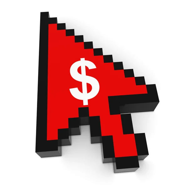 Rode Dollar teken korrelig pijlcursor 3d illustratie — Stockfoto