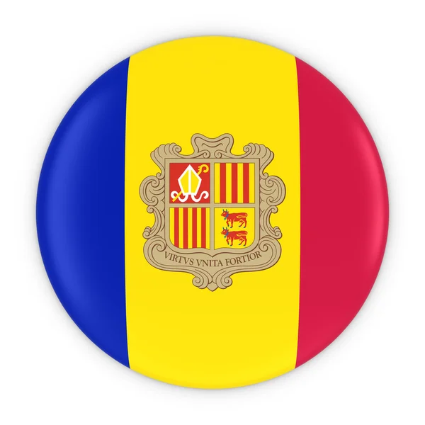 Botão de bandeira de Andorra - Bandeira do emblema de Andorra Ilustração 3D — Fotografia de Stock