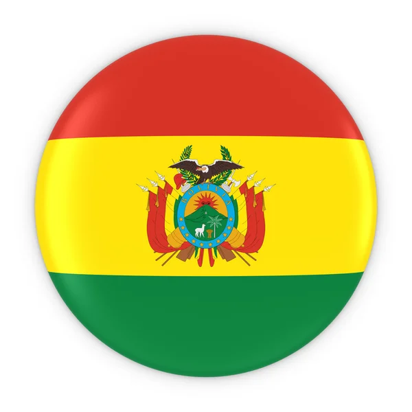 Botão de bandeira boliviana - Bandeira do emblema da Bolívia ilustração 3D — Fotografia de Stock