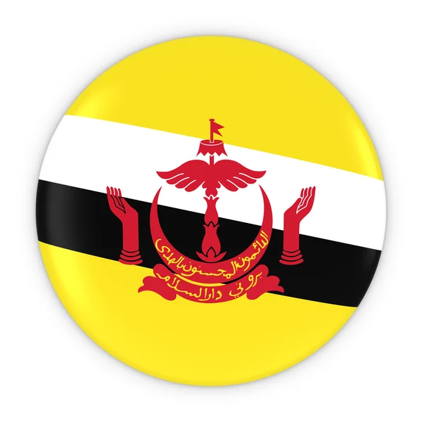 Botão Bandeira Bruneian - Bandeira do emblema Brunei Ilustração 3D — Fotografia de Stock