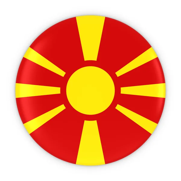 Botón de bandera macedonia - Bandera de Macedonia Insignia Ilustración 3D — Foto de Stock