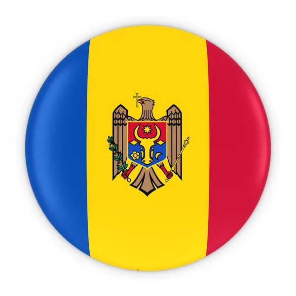 Botão Bandeira da Moldávia - Bandeira do emblema da Moldávia Ilustração 3D — Fotografia de Stock