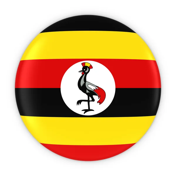 Botão de bandeira ugandense - Bandeira do emblema de Uganda Ilustração 3D — Fotografia de Stock