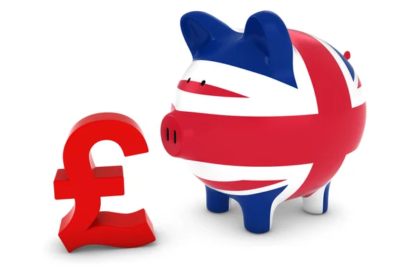 Britse vlag spaarvarken met pond symbool 3d illustratie — Stockfoto