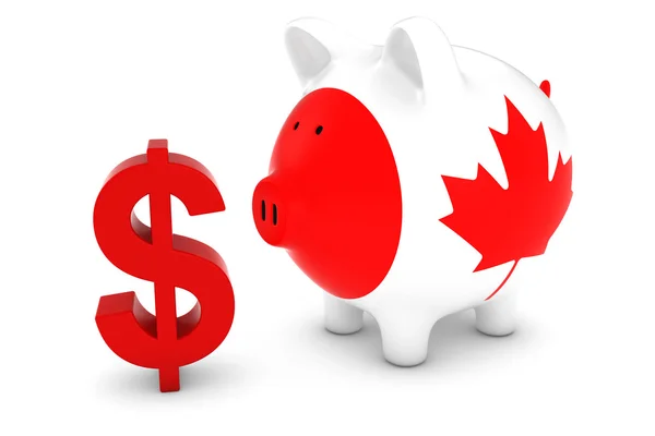 Bandera canadiense Piggy Bank con símbolo del dólar Ilustración 3D — Foto de Stock