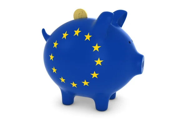 Bandeira europeia Piggy Bank com ouro Euro Moeda 3D Ilustração — Fotografia de Stock