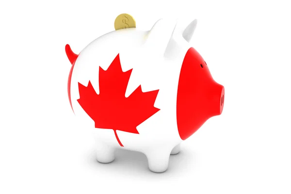 Καναδική σημαία Κουμπαράς με χρυσό Δολάριο κέρμα 3d απεικόνιση — Φωτογραφία Αρχείου
