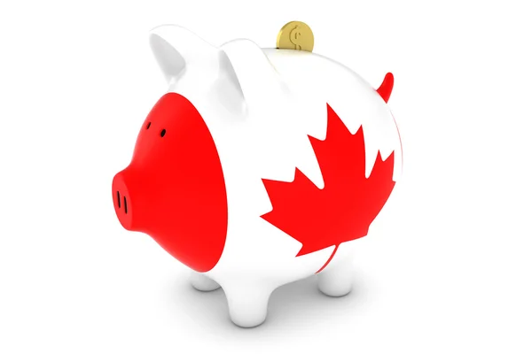 Altın dolar ile Kanada bayrağı Piggy banka para 3d çizim