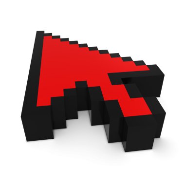 Ok imleci Pixelated kırmızı bilgisayar işaretçi 3d çizim