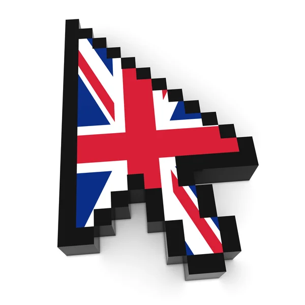 Uk flagge pfeil cursor pixeliger computer-zeiger 3d illustration — Stockfoto