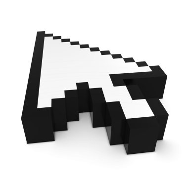 Ok imleci Pixelated siyah ve beyaz bilgisayar işaretçi 3d çizim
