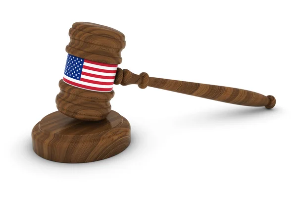 Concetto di legge degli Stati Uniti - Illustrazione Gavel 3D del giudice di bandiera statunitense — Foto Stock