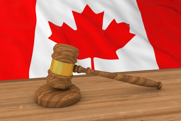 Conceito de Direito Canadense - Bandeira do Canadá Por Trás da Ilustração 3D Gavel do Juiz — Fotografia de Stock