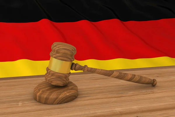 Deutsches Rechtskonzept - Fahne von Deutschland hinter Richtergabel 3D-Illustration — Stockfoto