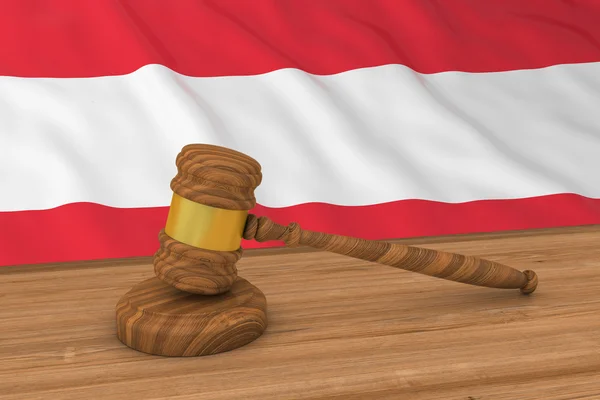 Concepto de Ley Austriaca - Bandera de Austria Detrás del Martillo del Juez Ilustración 3D —  Fotos de Stock