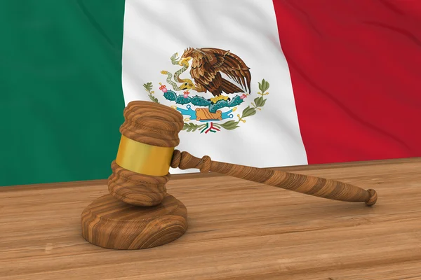 Concept de droit mexicain - Drapeau du Mexique derrière l'illustration 3D de Gavel du juge — Photo