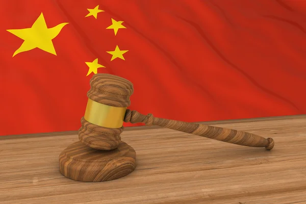 Conceito de Lei Chinesa - Bandeira da China por trás da ilustração 3D do martelo do juiz — Fotografia de Stock