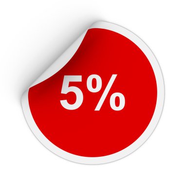 5% - Peeling Köşe 3d İllüstrasyon ile Beş Yüzde Kırmızı Daire Sticker