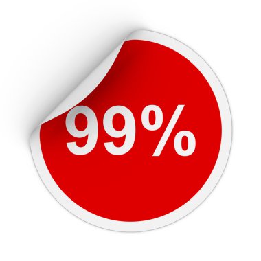 % 99 - yüzde doksan dokuz kırmızı daire etiket köşe Peeling ile 3d çizim