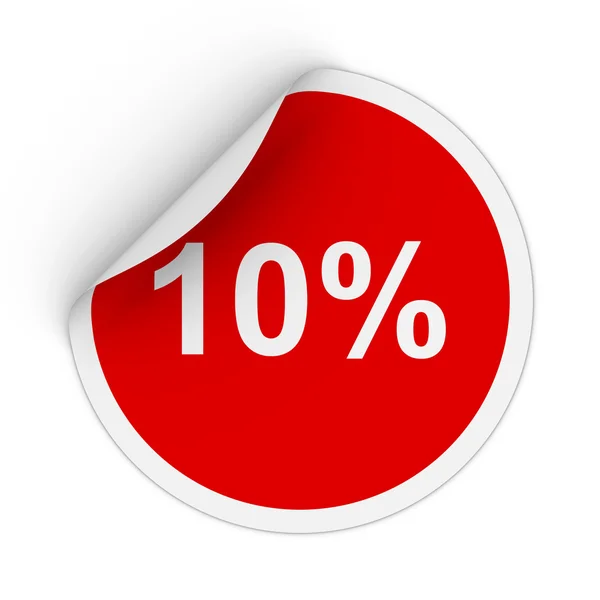 10% - 10% Red Circle etiqueta com descascamento canto ilustração 3D — Fotografia de Stock