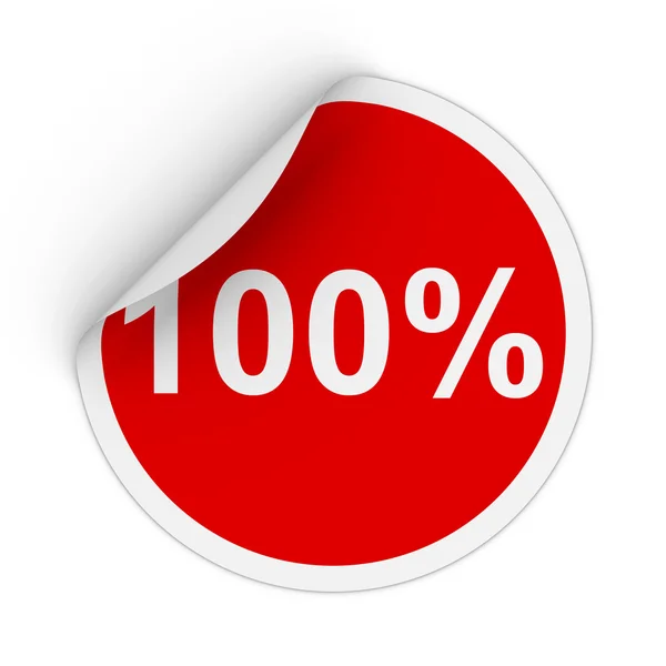 100% - One Hundred Percent Red Circle Sticker with Peeling Corner 3D Illustration — Stock Photo, Image