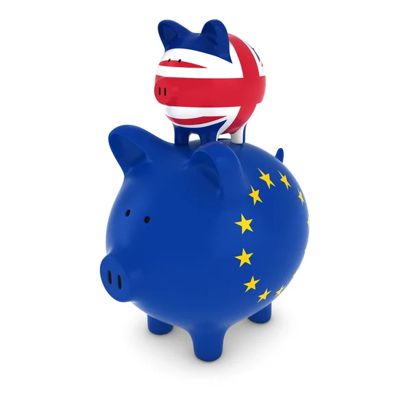 UK σημαία κουμπαράς Piggybacking για οικονομική έννοια ευρωπαϊκής κουμπαράς 3d απεικόνιση — Φωτογραφία Αρχείου