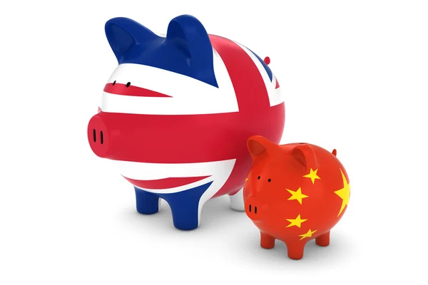 Brytyjski flaga i flaga chiński skarbonek kurs wymiany koncepcji ilustracja 3d — Zdjęcie stockowe