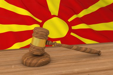 Makedon Hukuk Kavramı - Makedonya Bayrağı Hakimin Gavel 3d İllüstrasyon Arkasında
