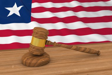 Liberya Hukuk Kavramı - Yargıç's Gavel 3d İllüstrasyon Arkasında Liberya Bayrağı