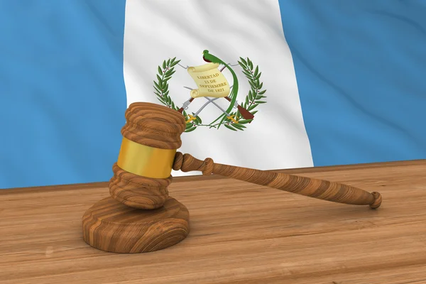 Concetto di legge guatemalteco - Bandiera del Guatemala dietro l'illustrazione Gavel 3D del giudice — Foto Stock