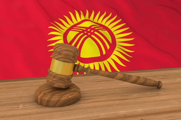 Concepto de Derecho kirguís - Bandera de Kirguistán Detrás del martillo del juez Ilustración 3D — Foto de Stock