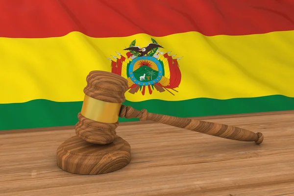 Concetto di legge boliviana - Bandiera della Bolivia dietro Gavel Illustrazione 3D del giudice — Foto Stock