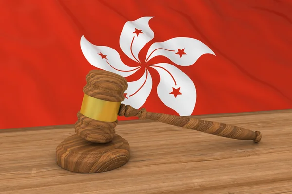 Hong Kongese koncepcja prawa-flaga Hongkongu za gavel sędzia 3D ilustracja — Zdjęcie stockowe