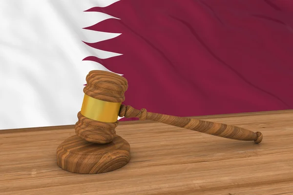 Katar Hukuk Kavramı - Yargıç's Gavel 3d İllüstrasyon Arkasında Katar Bayrağı — Stok fotoğraf