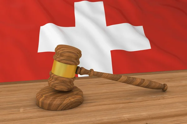 Schweizisk lag koncept - flagga Schweiz bakom domarens ordförandeklubba 3d Illustration — Stockfoto