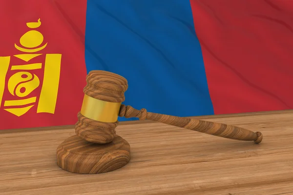 Mongoliska lag Concept-sjunka av Mongoliet bakom Judge ' s gavel 3D illustration — Stockfoto