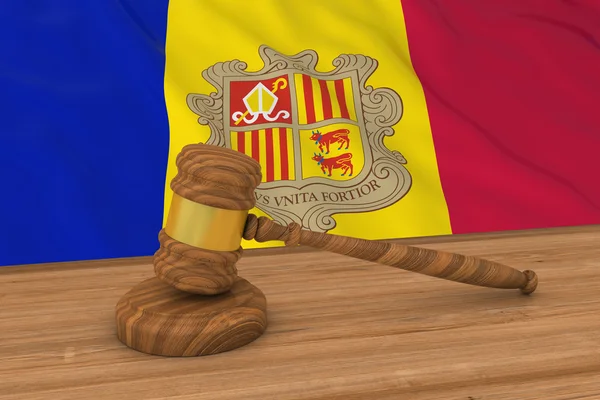 Conceito de Lei de Andorra - Bandeira de Andorra Por Trás da Ilustração 3D do Martelo do Juiz — Fotografia de Stock