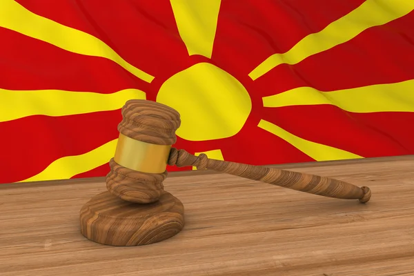 Македонская юридическая концепция - флаг Македонии за молотком судьи 3D иллюстрация — стоковое фото
