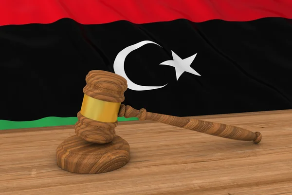 Libya Hukuk Kavramı - Yargıç's Gavel 3d İllüstrasyon Arkasında Libya Bayrağı — Stok fotoğraf