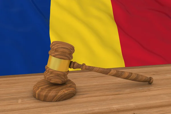 罗马尼亚法律概念 - 法官Gavel 3d插图后面的罗马尼亚国旗 — 图库照片